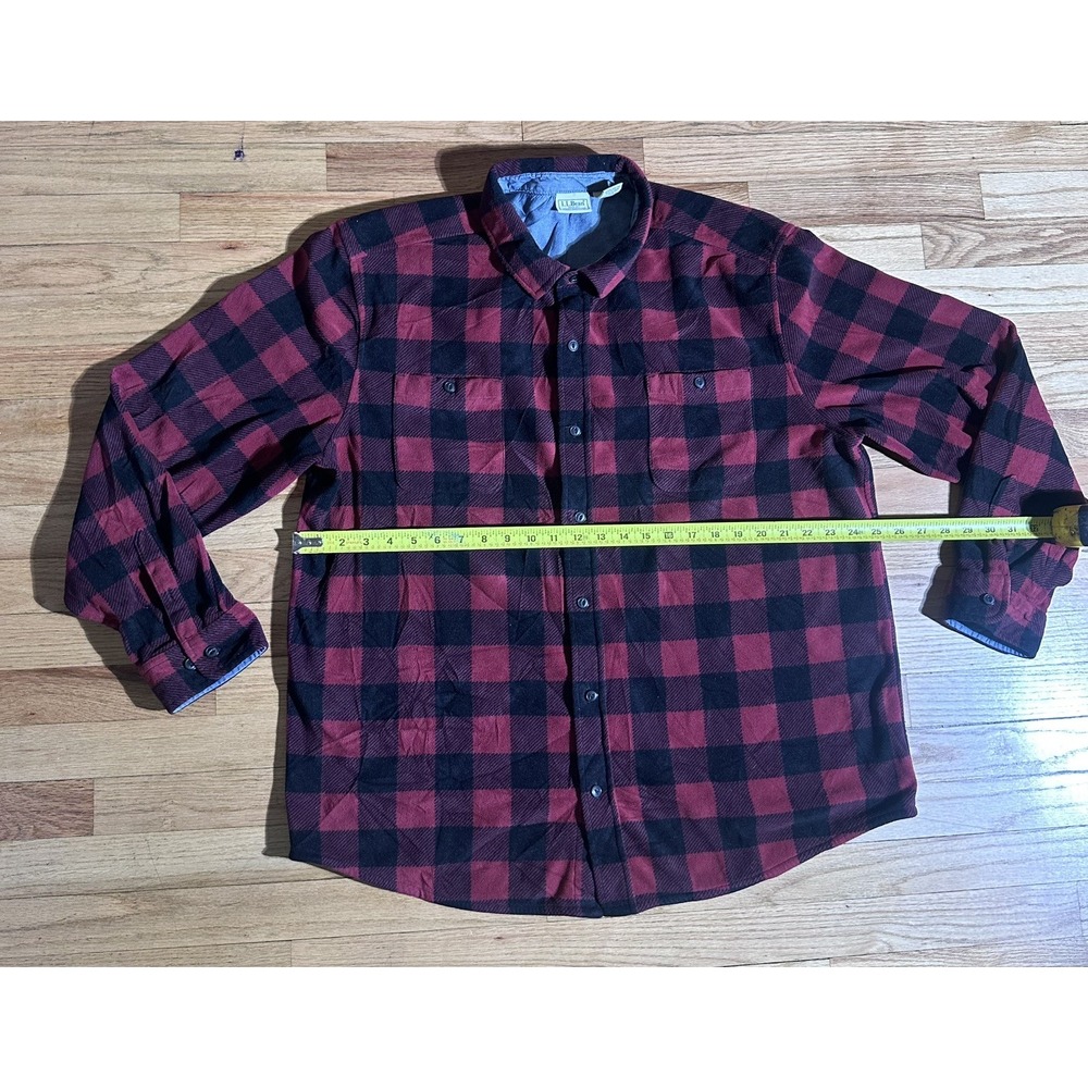 Vintage LL Bean Buffalo Plaid Flannel Shirt Jacket Mens XL Red Fleece Shacket